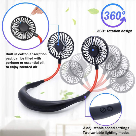 Hanging Neck Fan for Kitchen | Folding Handheld Fan Wearable Portable Neckband Mini Fan USB Smart Neck Fan