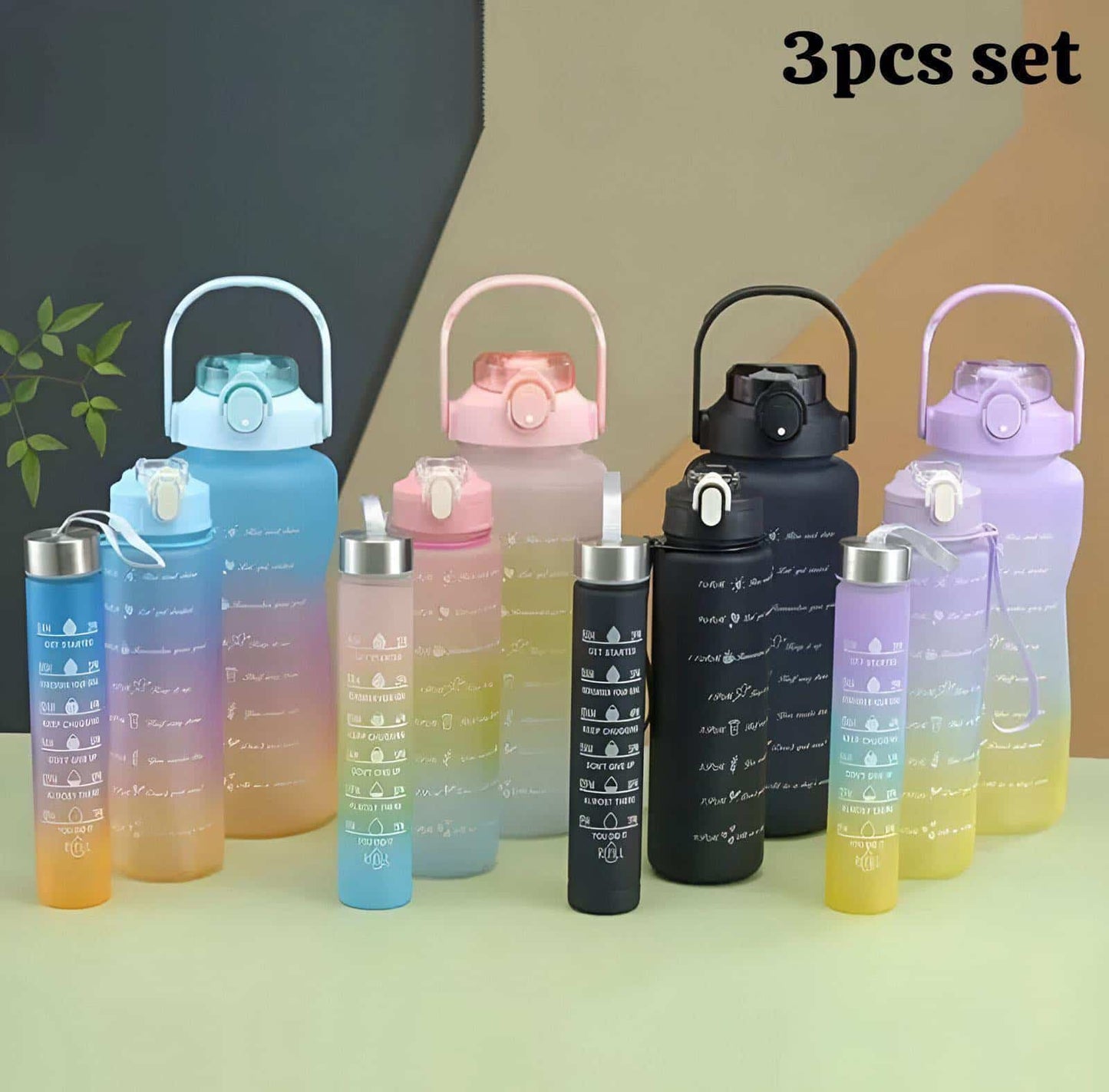 3 PCS Water Bottles With Straw, 2000ml 900ml 300ml